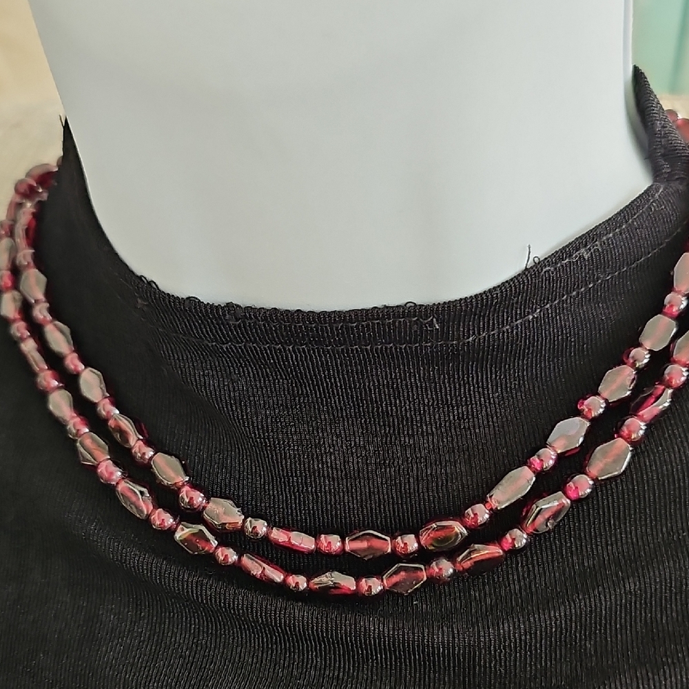 Natural Red Garnet Faceted Bead Necklace